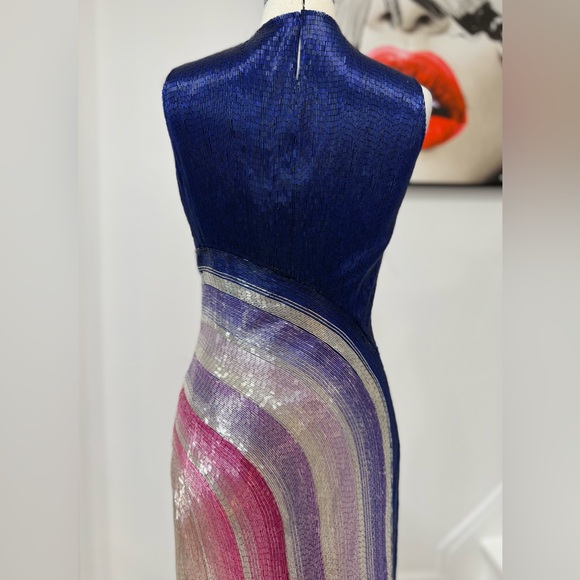 GEORGES HOBEIKA Multicolor Beaded Tulle Sleeveless Train Gown Maxi Dress - Picture 8 of 13